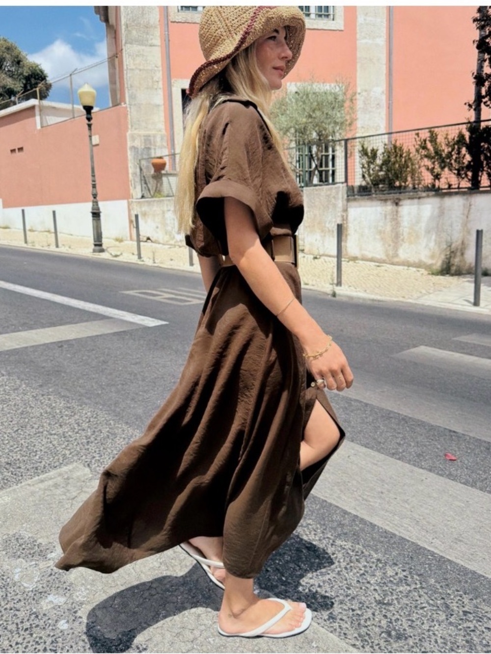 Zara Brown Midi Shirt Dress - M brown cocoa lyocell NWT belt not included